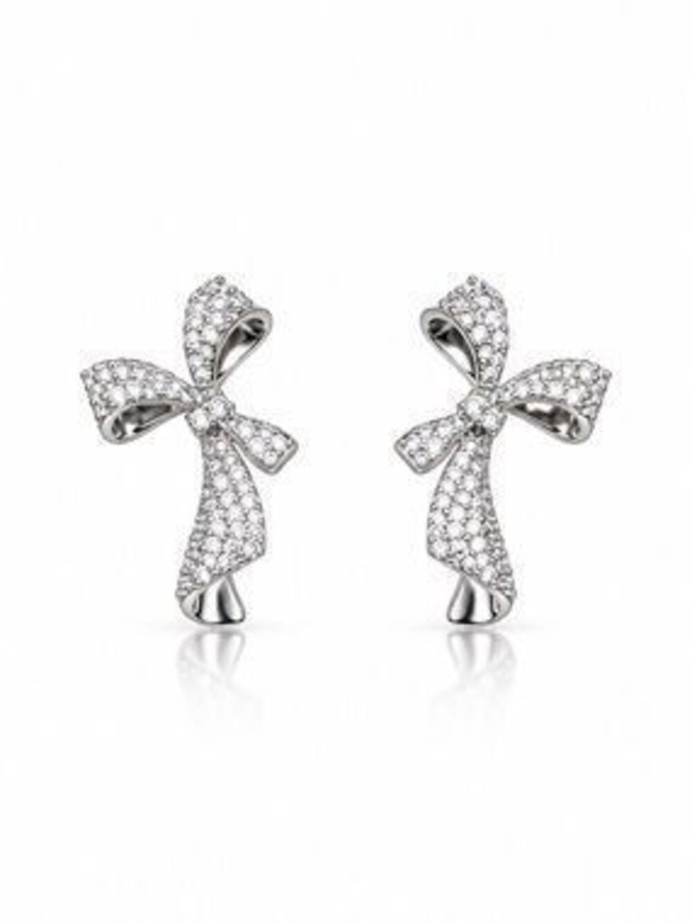 Delicate Bow Crystal Stud Earrings with Zirconia